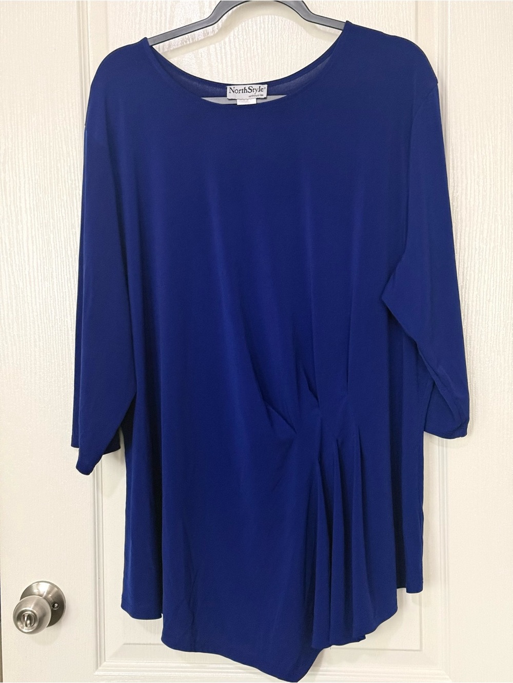 NorthStyle 3X Royal Blue Draped Front Tunic Top 3/4 Sleeve